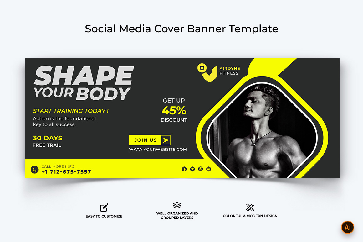 Gym and Fitness Facebook Cover Banner Design-21