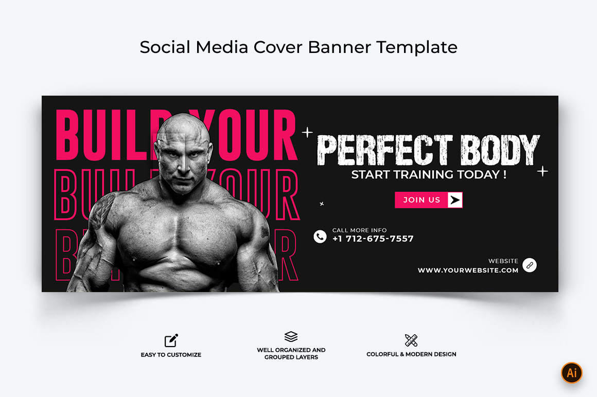 Gym and Fitness Facebook Cover Banner Design-22