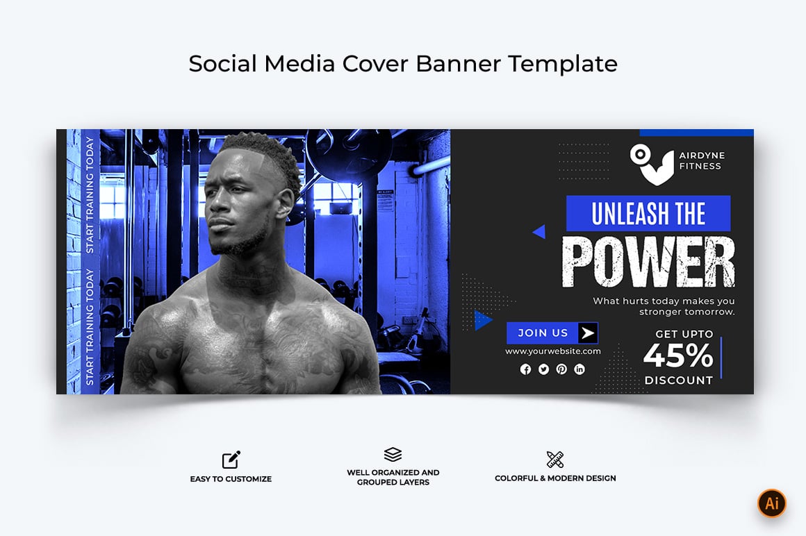 Gym and Fitness Facebook Cover Banner Design-24