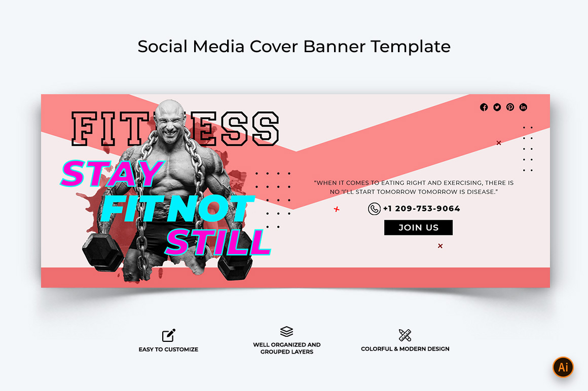 Gym and Fitness Facebook Cover Banner Design-25