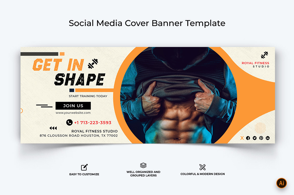 Gym and Fitness Facebook Cover Banner Design-26