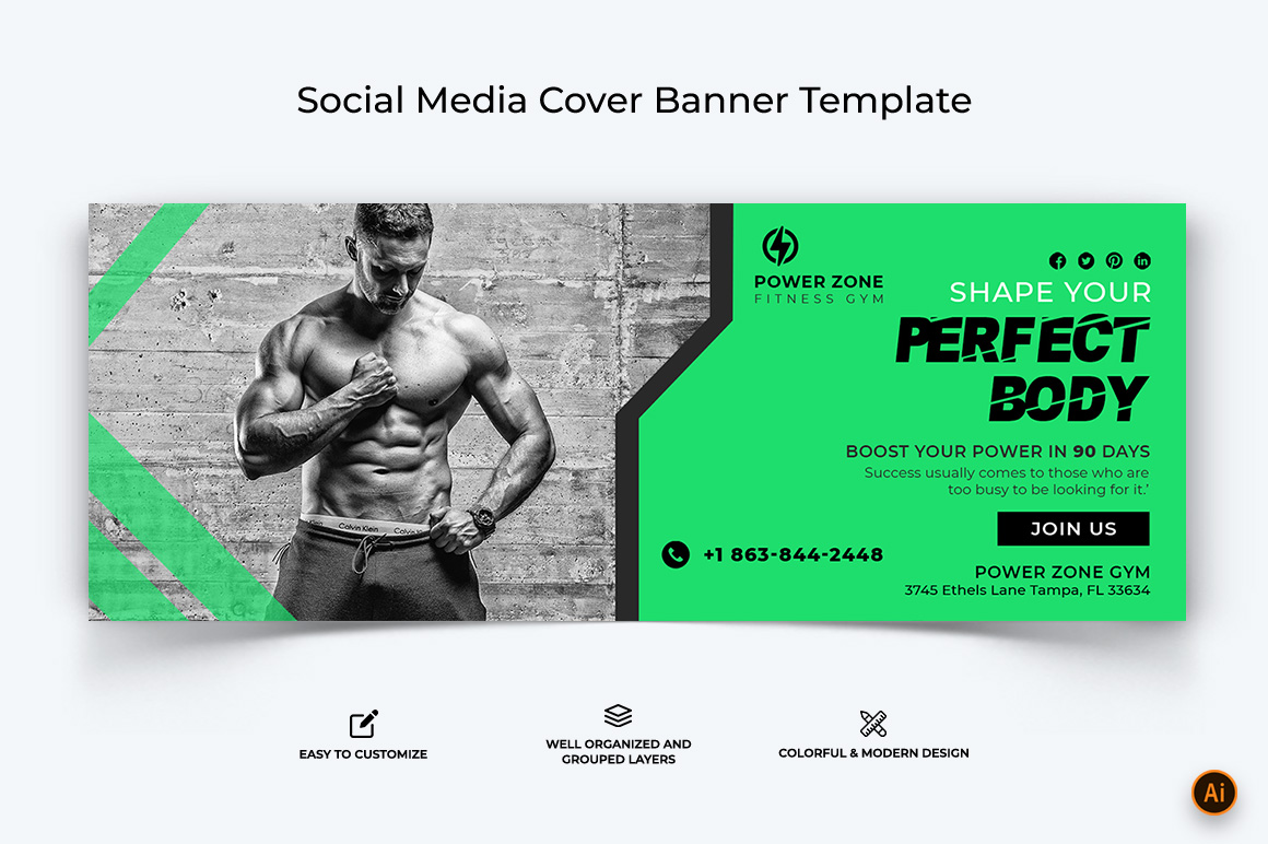 Gym and Fitness Facebook Cover Banner Design-27