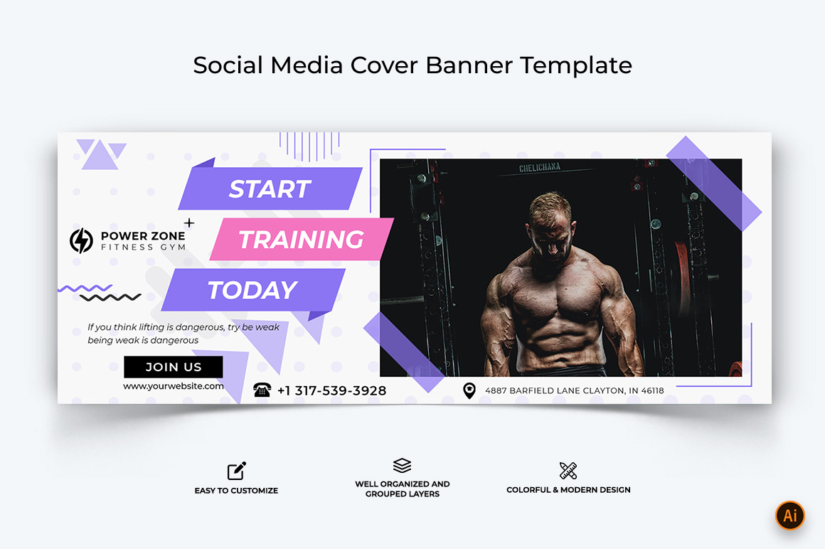 Gym and Fitness Facebook Cover Banner Design-28