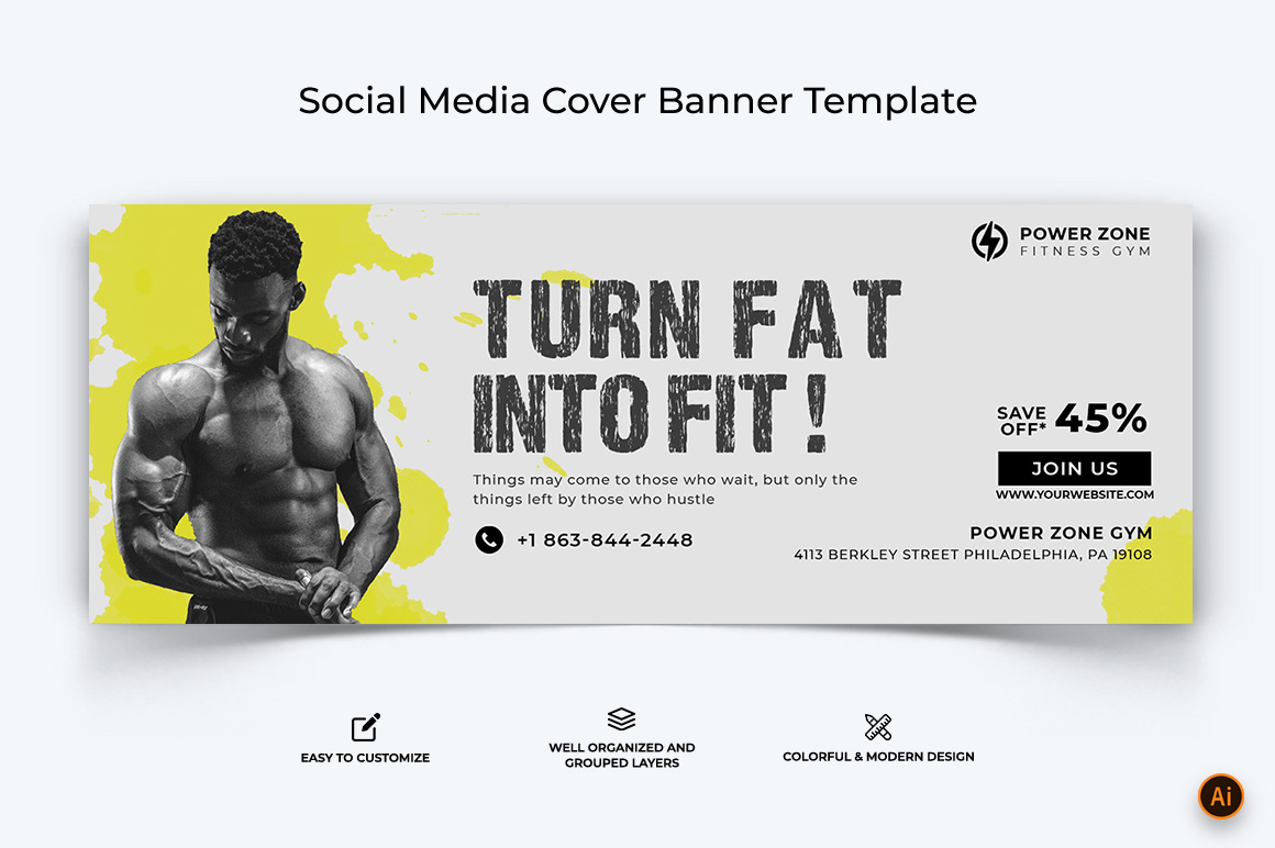 Gym and Fitness Facebook Cover Banner Design-30