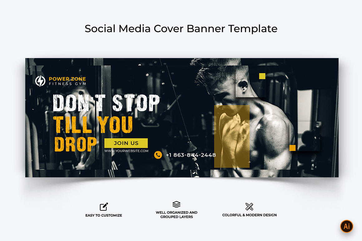 Gym and Fitness Facebook Cover Banner Design-31