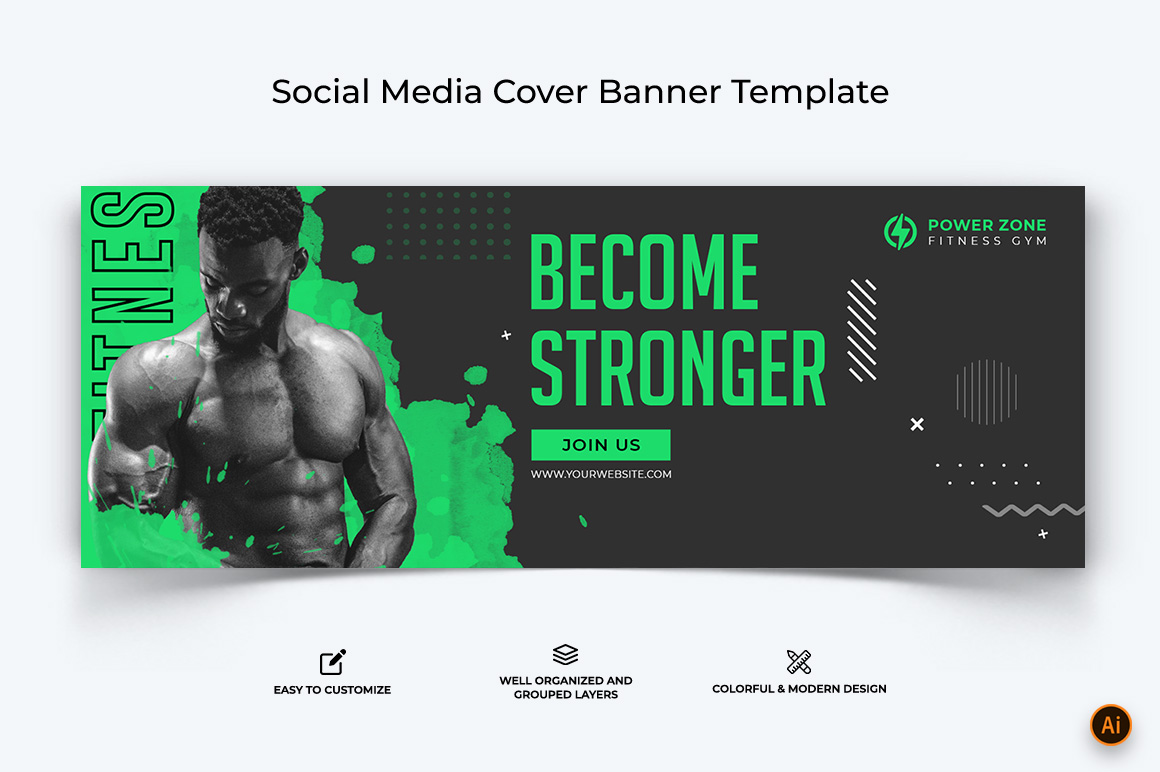 Gym and Fitness Facebook Cover Banner Design-32