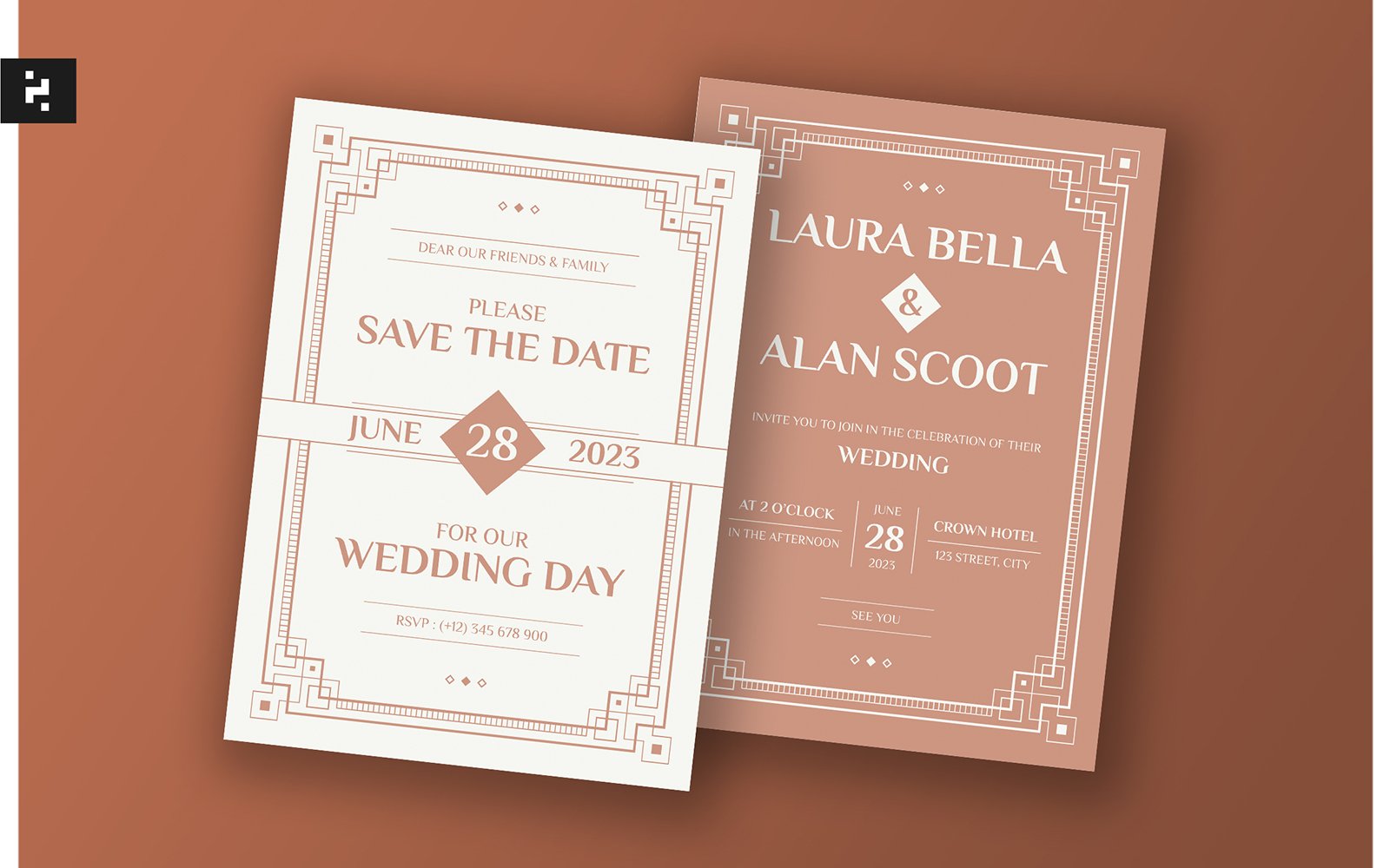 Art Deco Wedding Invitation Template