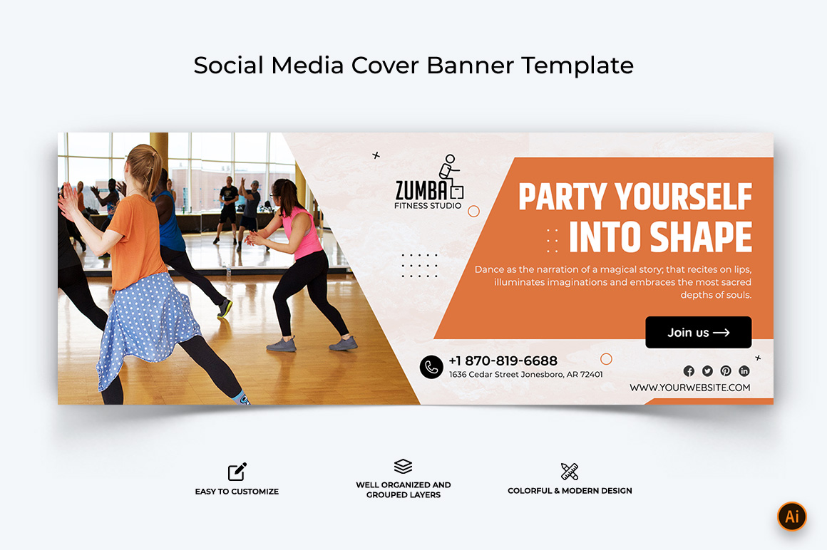 Zumba Dance Facebook Cover Banner Design-15