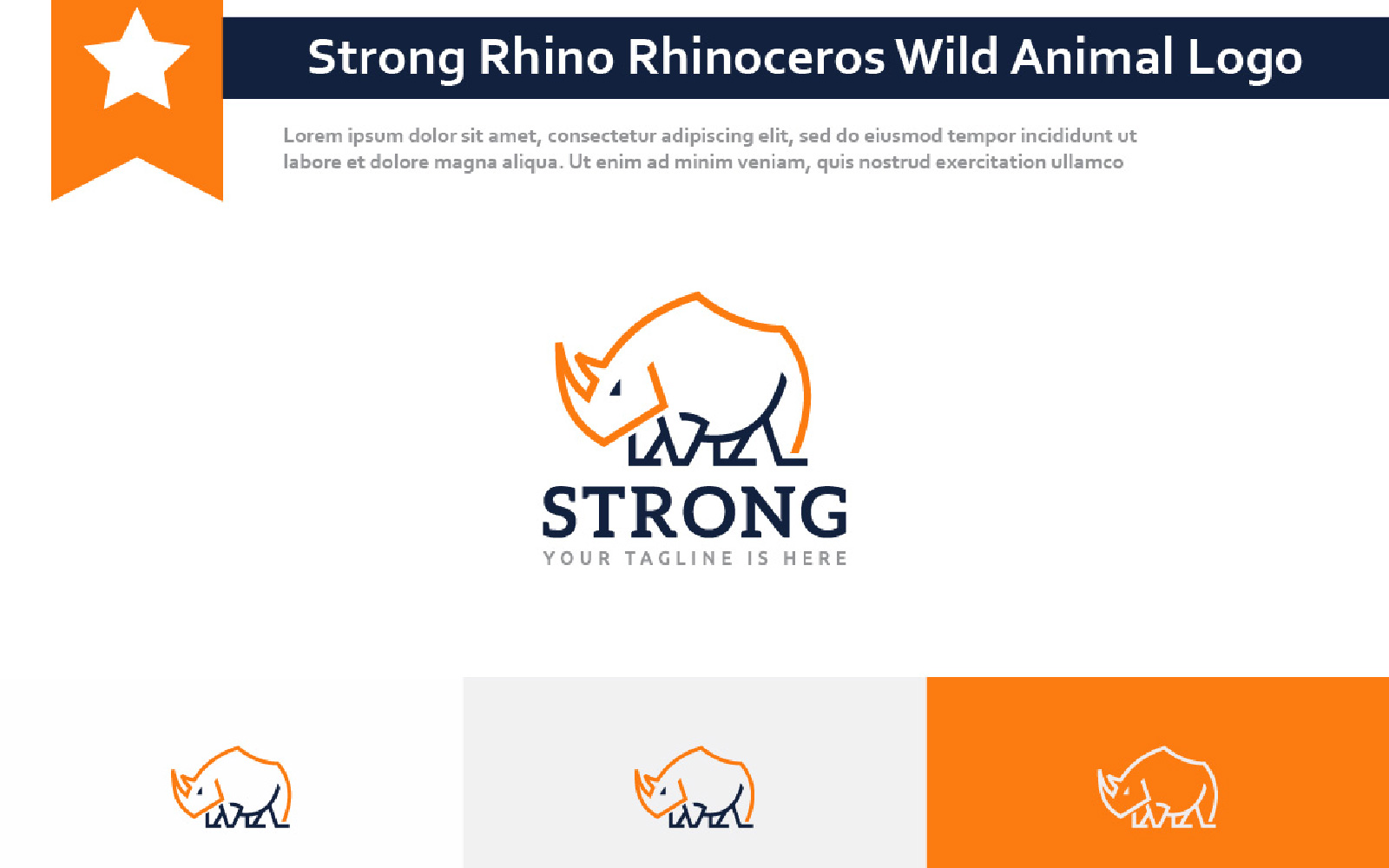 Strong Rhino Rhinoceros Wild Animal Nature Line Style Logo