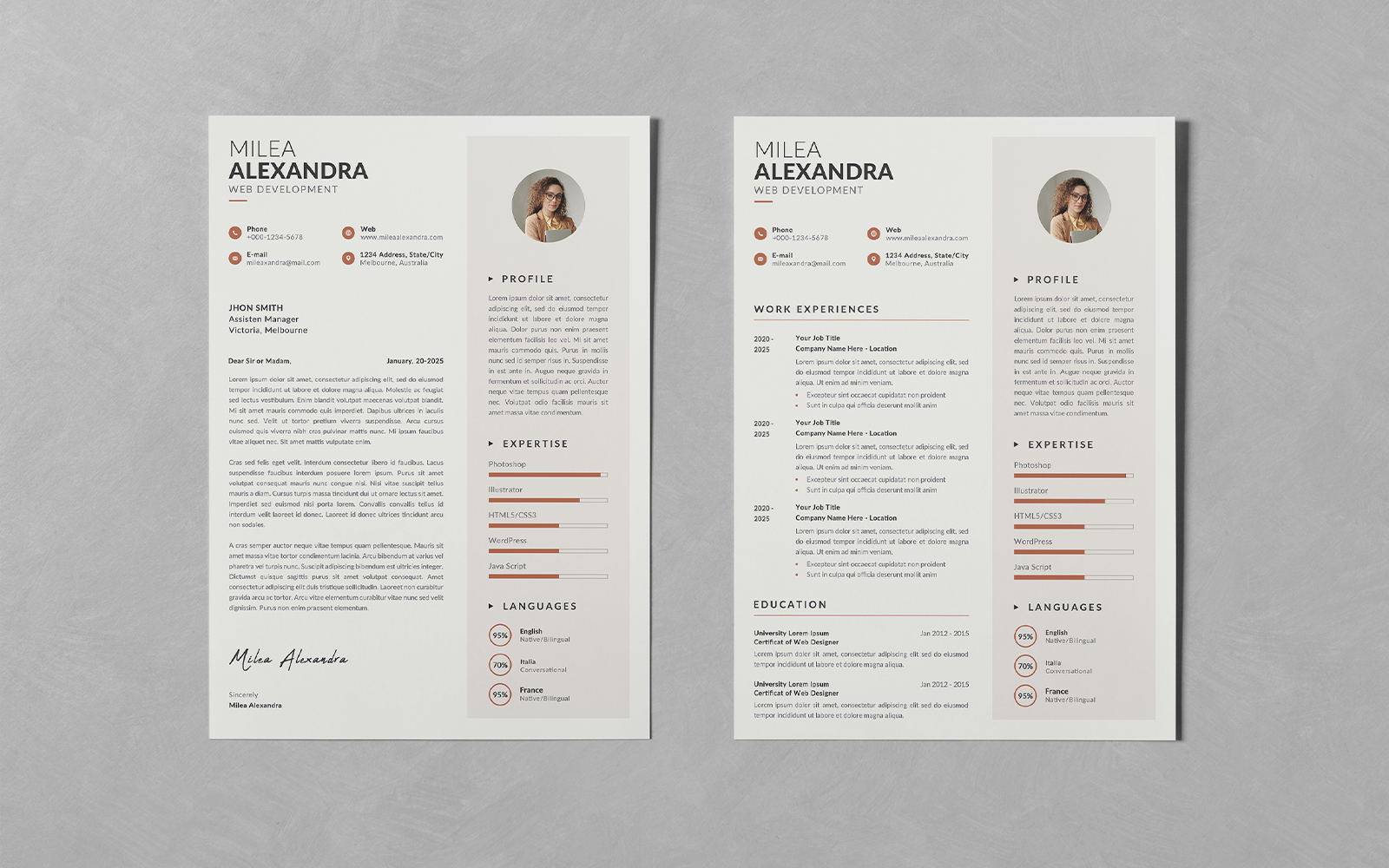Minimalist Printable Resume/CV Design PSD Templates