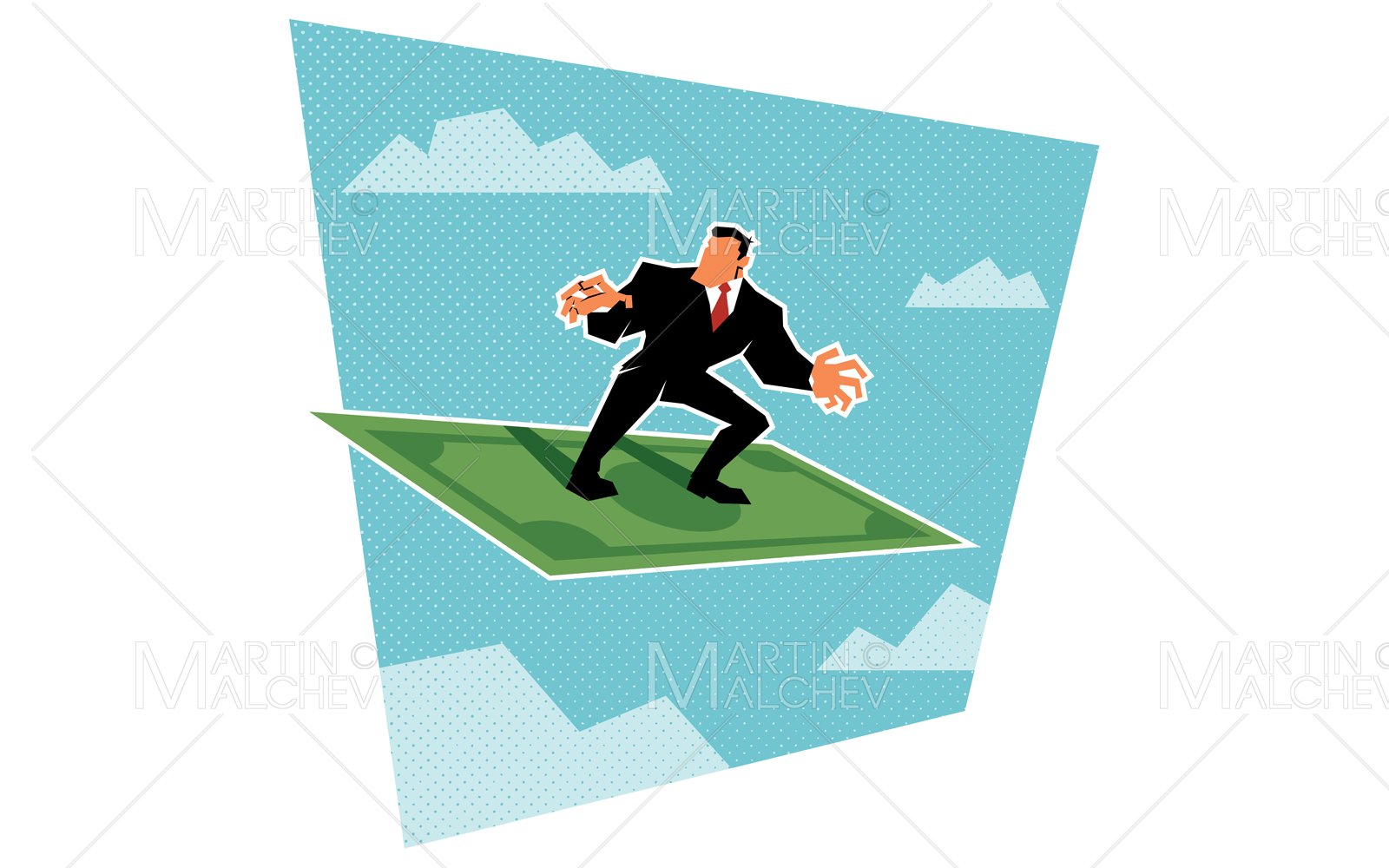 Businessman Riding Dollar Bill Vector Illustration