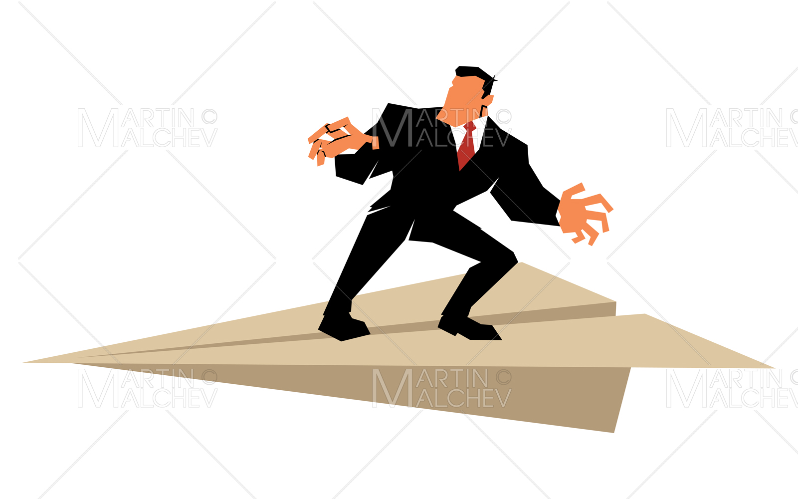 Businessman Riding Paper Plane on White Vector Illustration