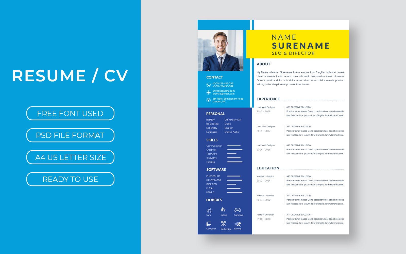 Resume Template Psd with Photo
