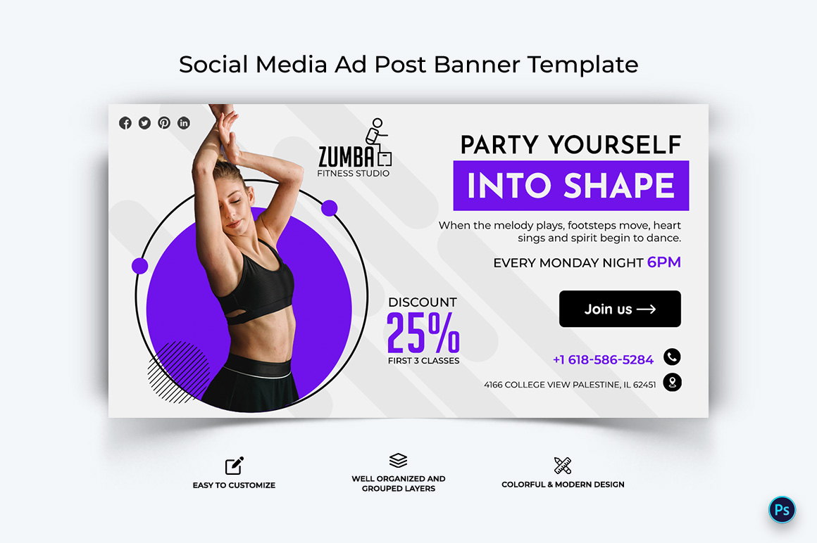 Zumba Dance Facebook Ad Banner Design Template-11