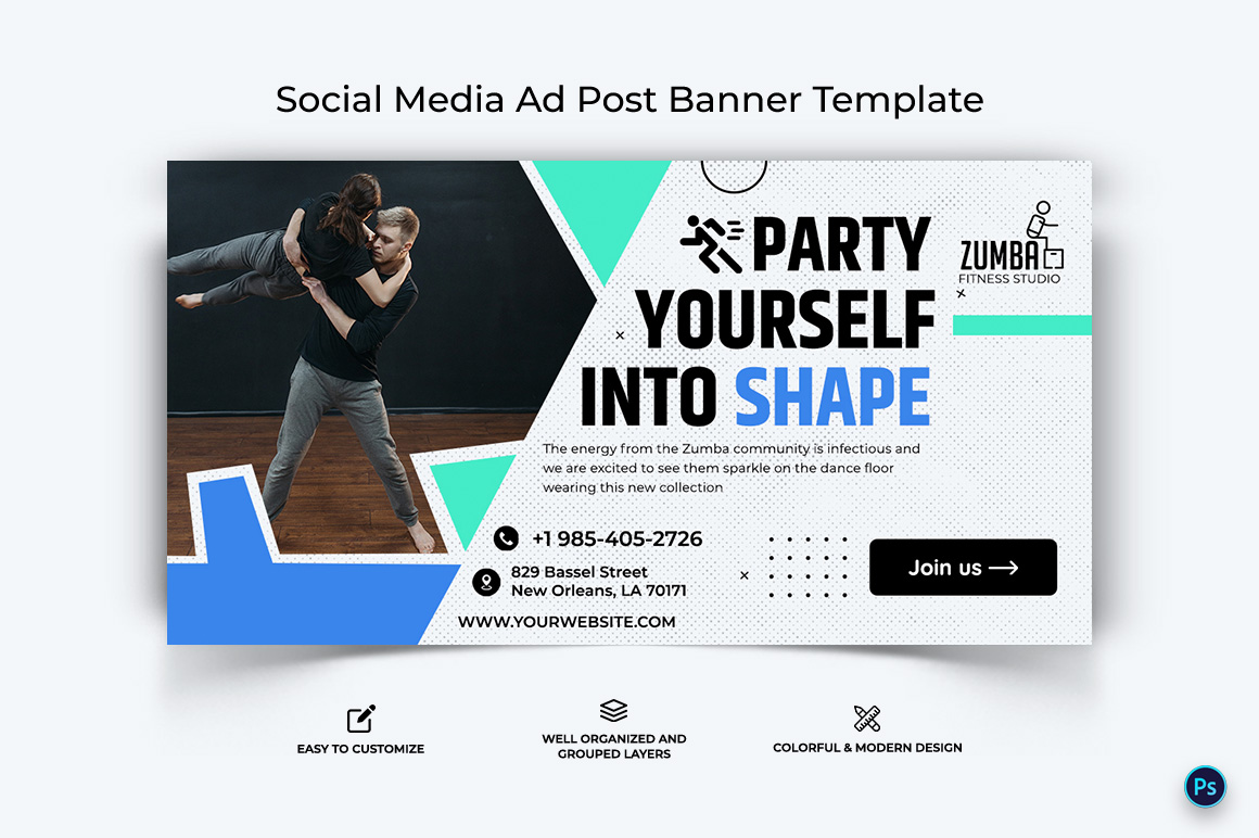 Zumba Dance Facebook Ad Banner Design Template-16