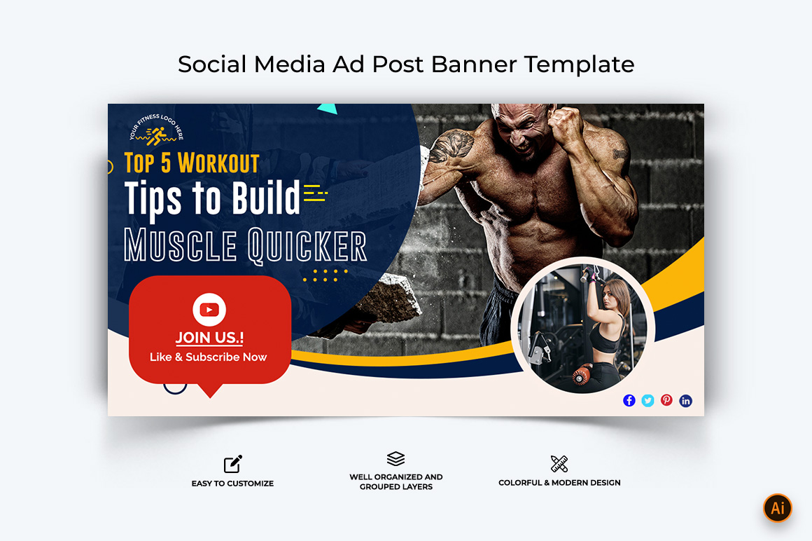 Gym and Fitness Facebook Ad Banner Design-01