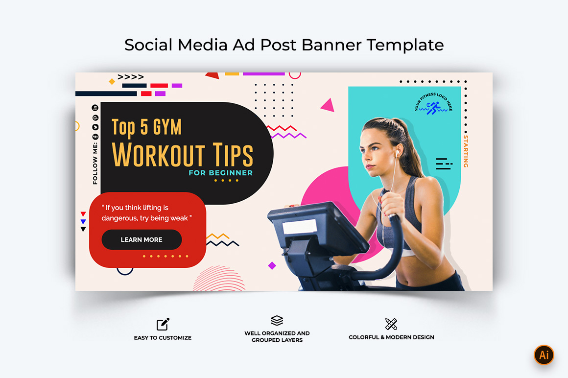 Gym and Fitness Facebook Ad Banner Design-02