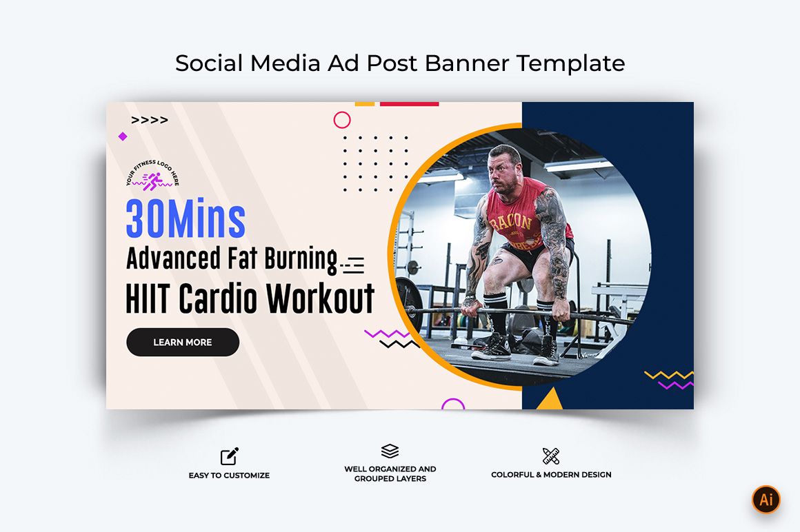 Gym and Fitness Facebook Ad Banner Design-06