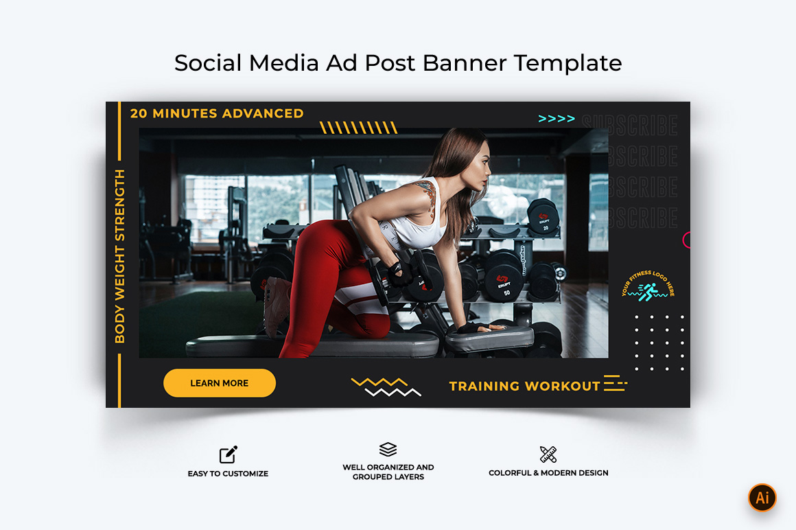 Gym and Fitness Facebook Ad Banner Design-07