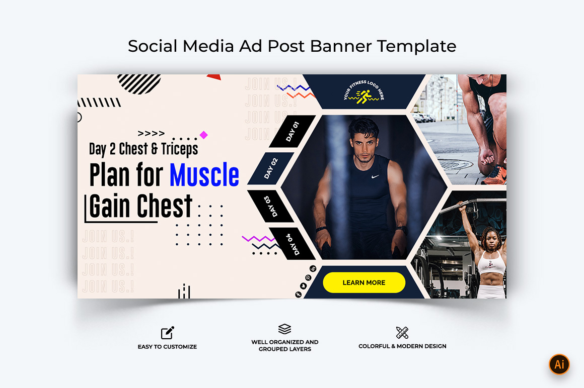 Gym and Fitness Facebook Ad Banner Design-09