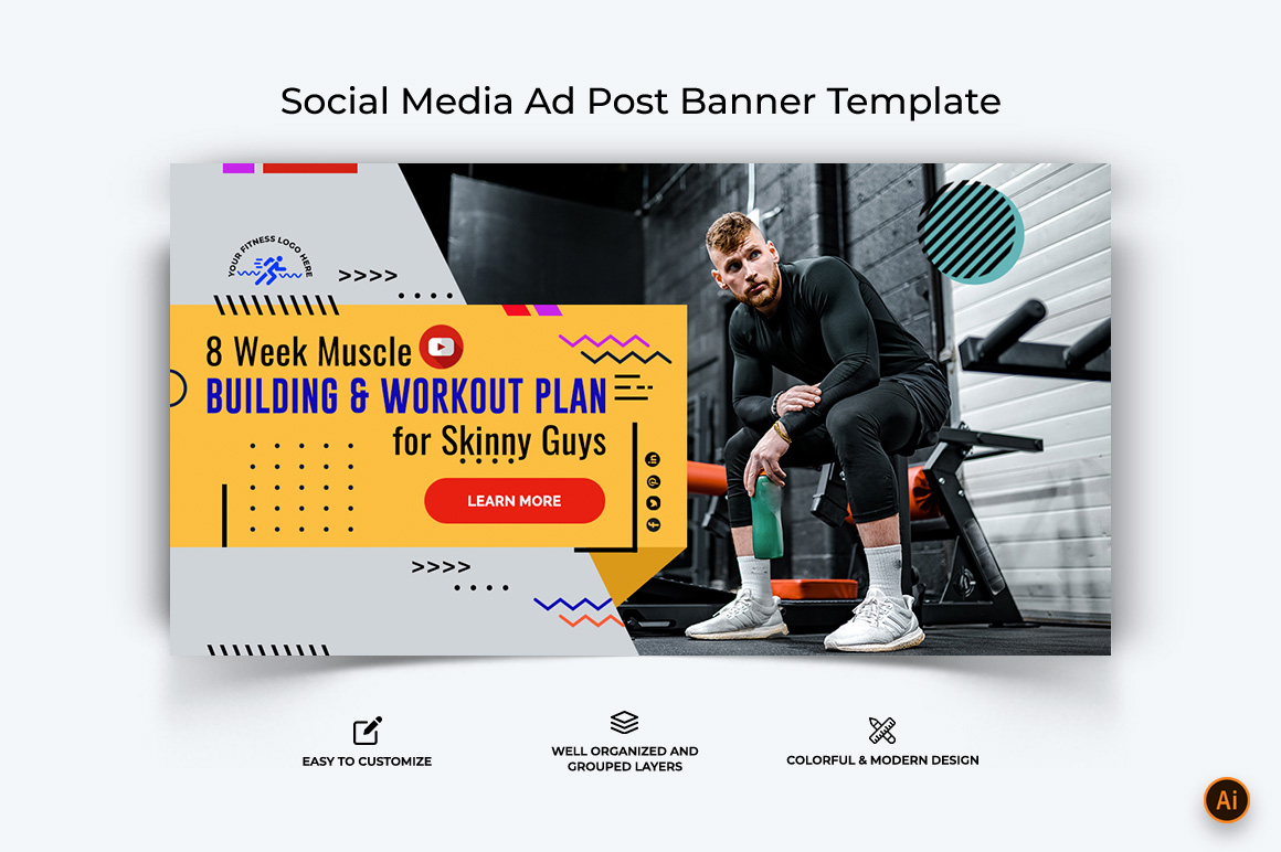 Gym and Fitness Facebook Ad Banner Design-10