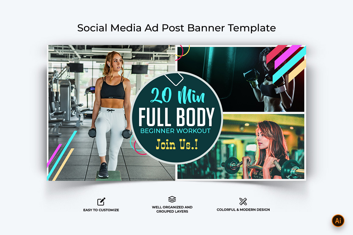 Gym and Fitness Facebook Ad Banner Design-11