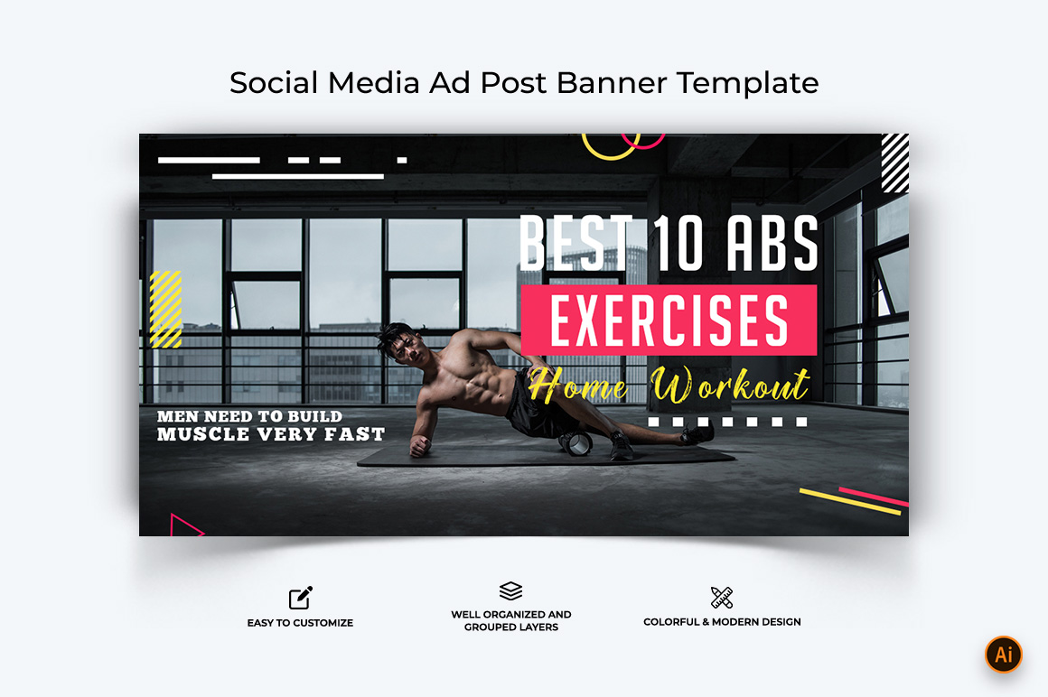 Gym and Fitness Facebook Ad Banner Design-12