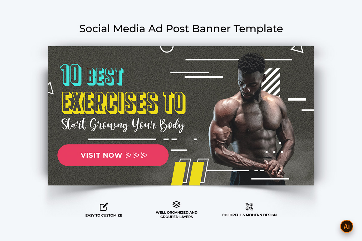 Gym and Fitness Facebook Ad Banner Design-13