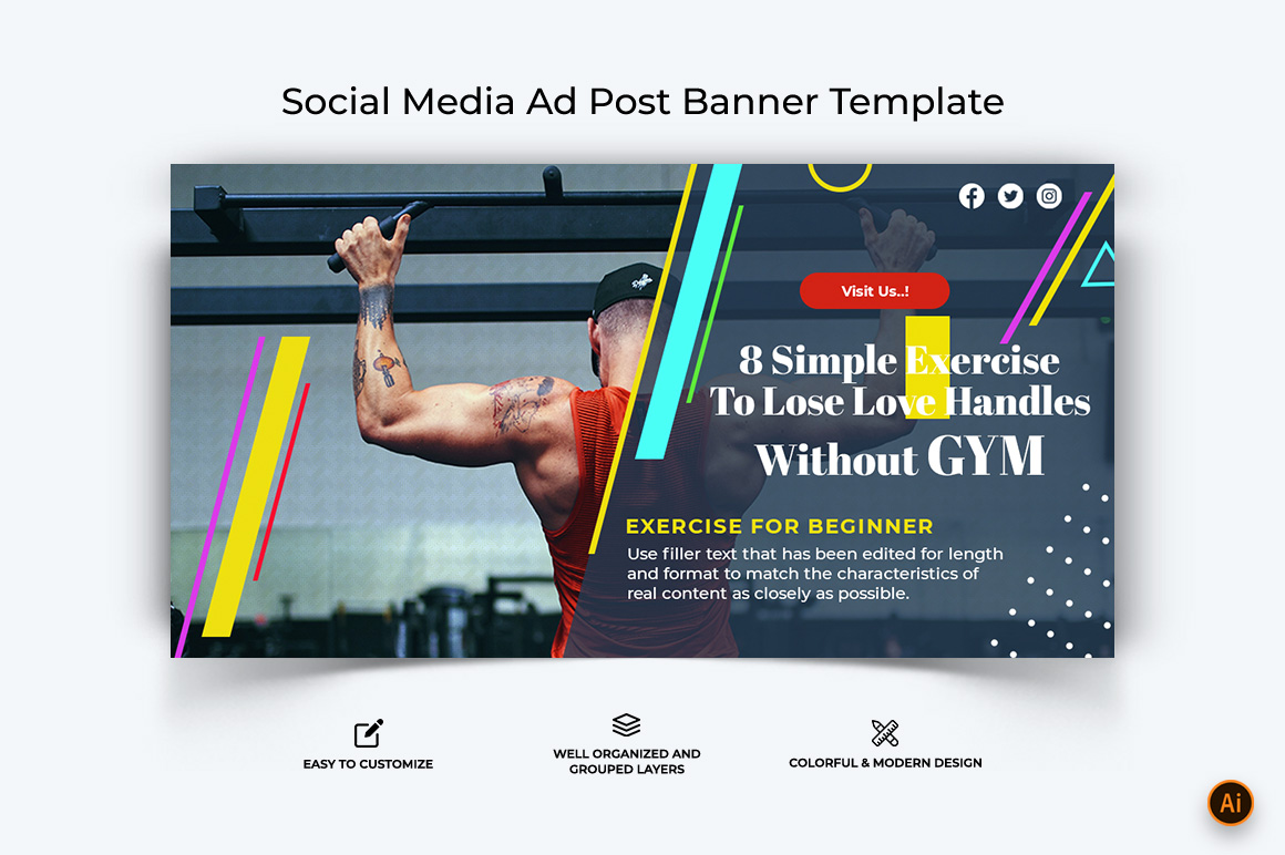 Gym and Fitness Facebook Ad Banner Design-15