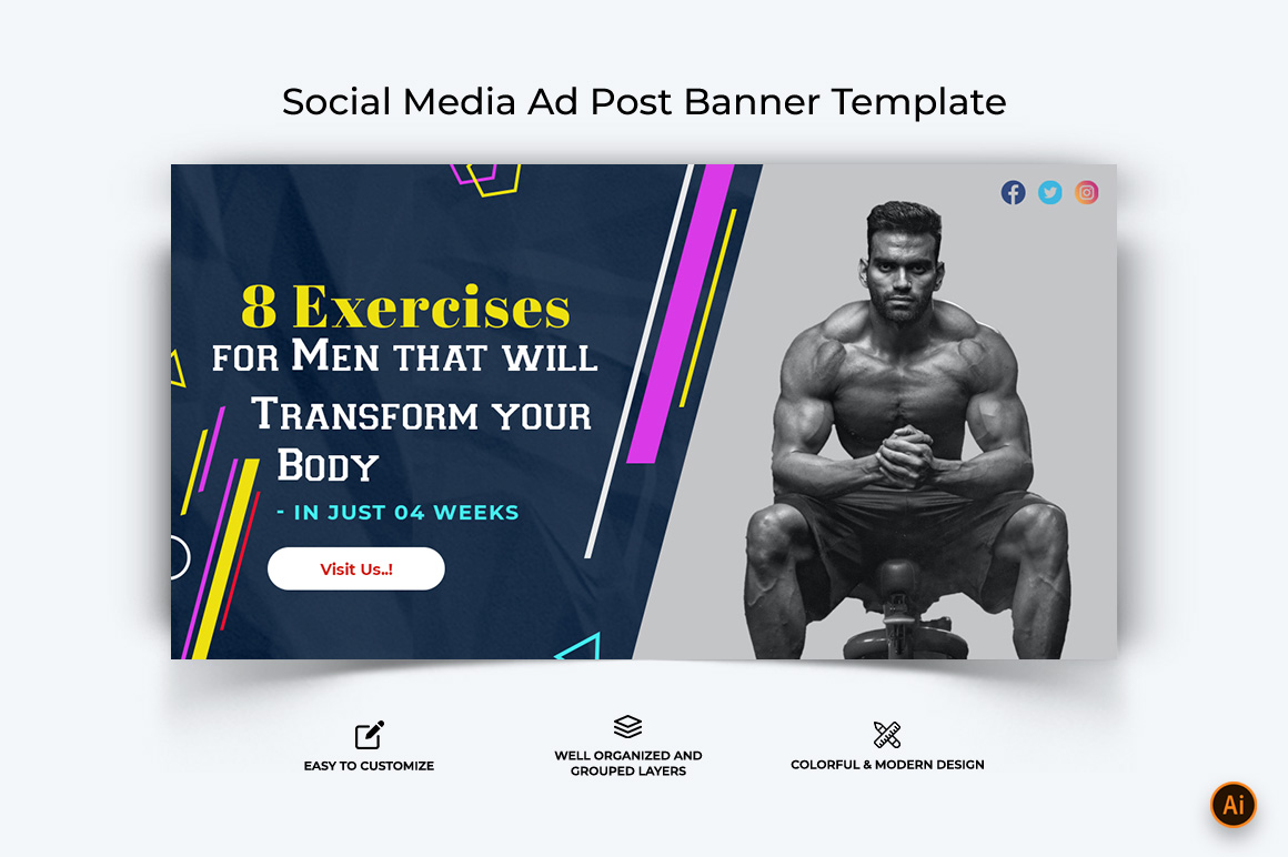 Gym and Fitness Facebook Ad Banner Design-16