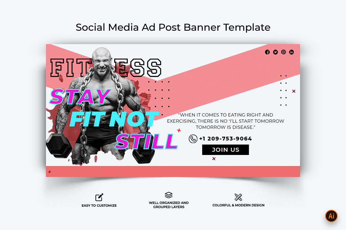 Gym and Fitness Facebook Ad Banner Design-17