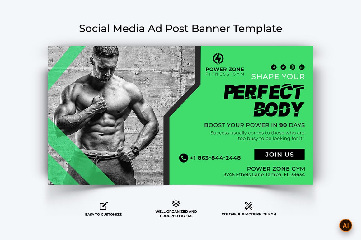 Gym and Fitness Facebook Ad Banner Design-19