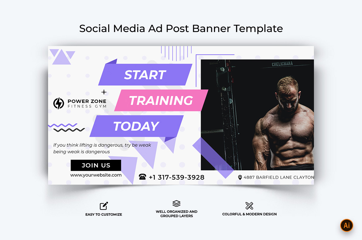 Gym and Fitness Facebook Ad Banner Design-20