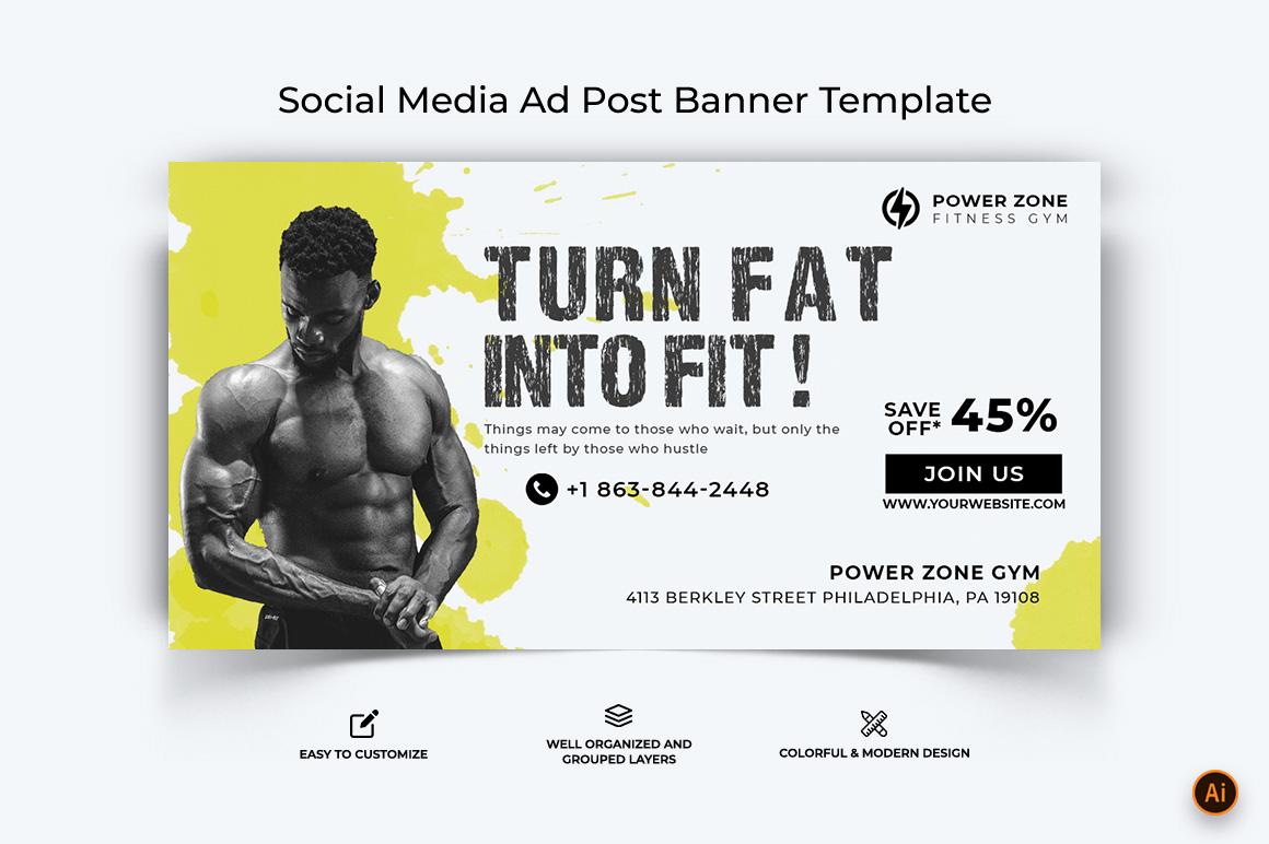 Gym and Fitness Facebook Ad Banner Design-22