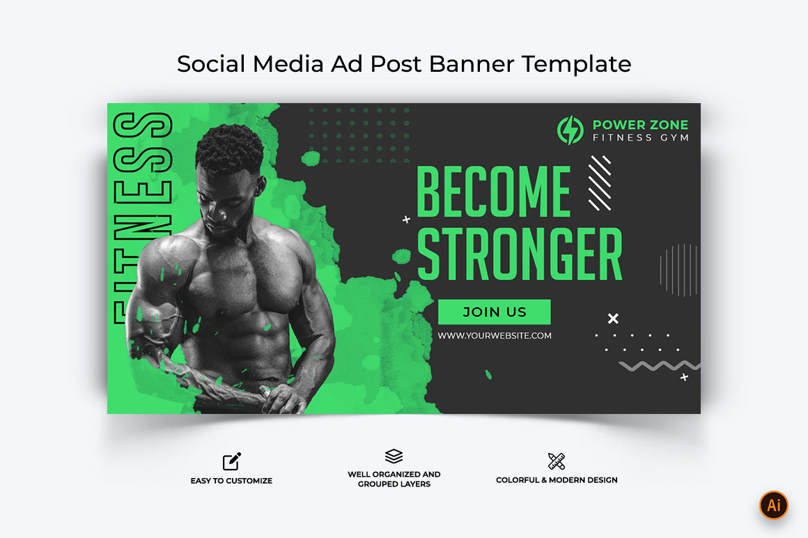 Gym and Fitness Facebook Ad Banner Design-24