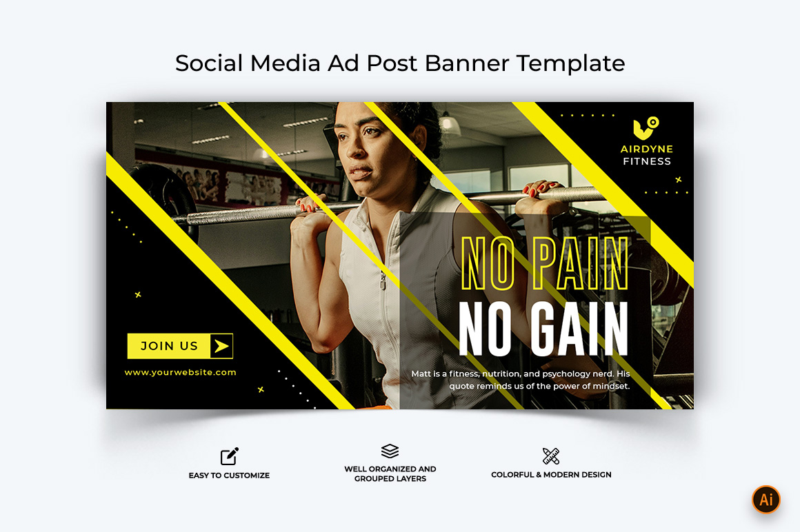 Gym and Fitness Facebook Ad Banner Design-25