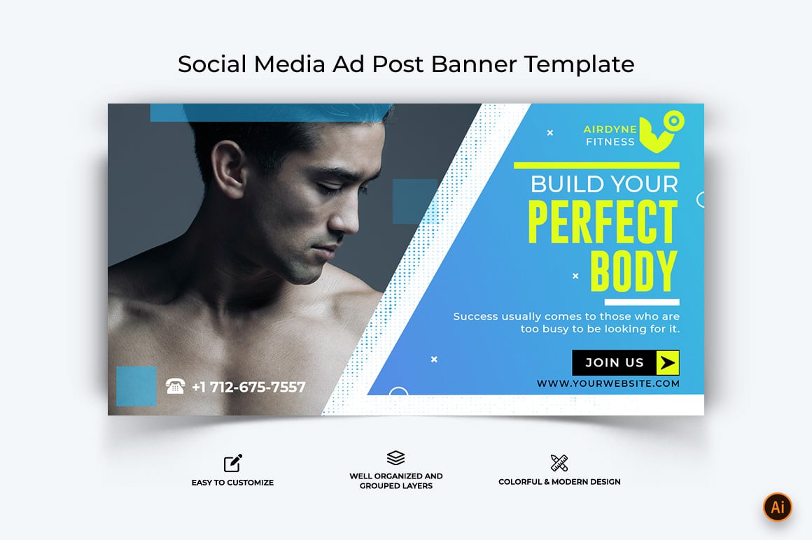 Gym and Fitness Facebook Ad Banner Design-26