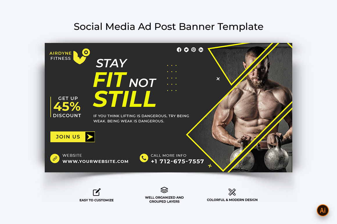 Gym and Fitness Facebook Ad Banner Design-27