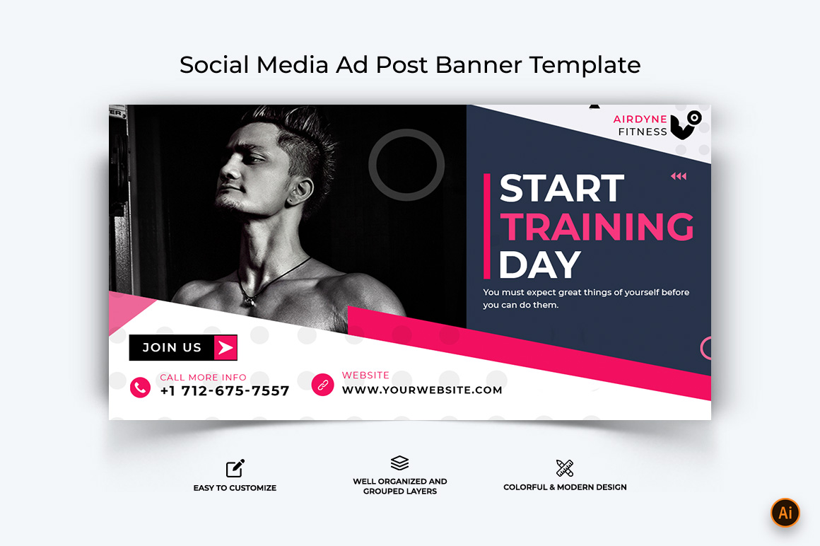 Gym and Fitness Facebook Ad Banner Design-28