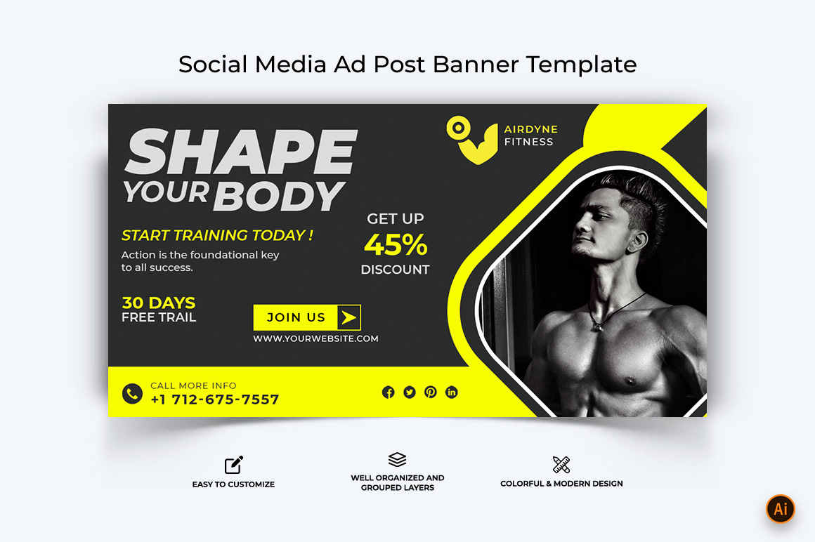 Gym and Fitness Facebook Ad Banner Design-29