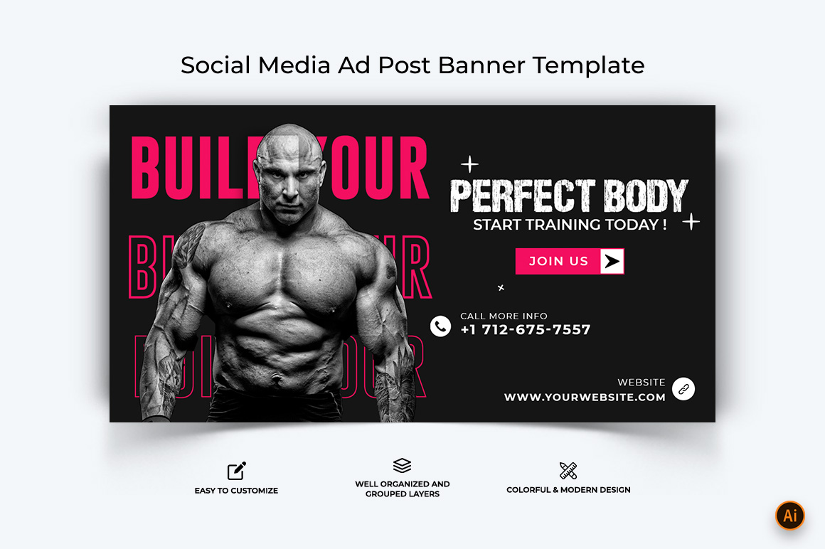 Gym and Fitness Facebook Ad Banner Design-30