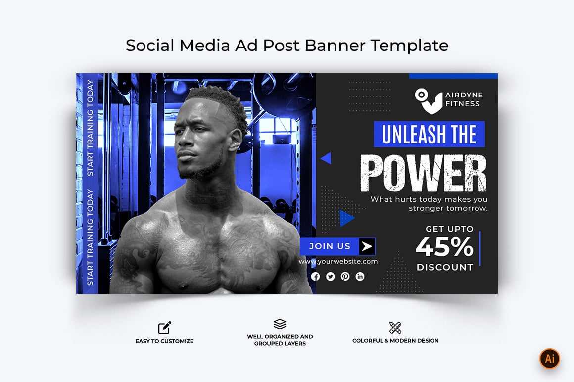 Gym and Fitness Facebook Ad Banner Design-32