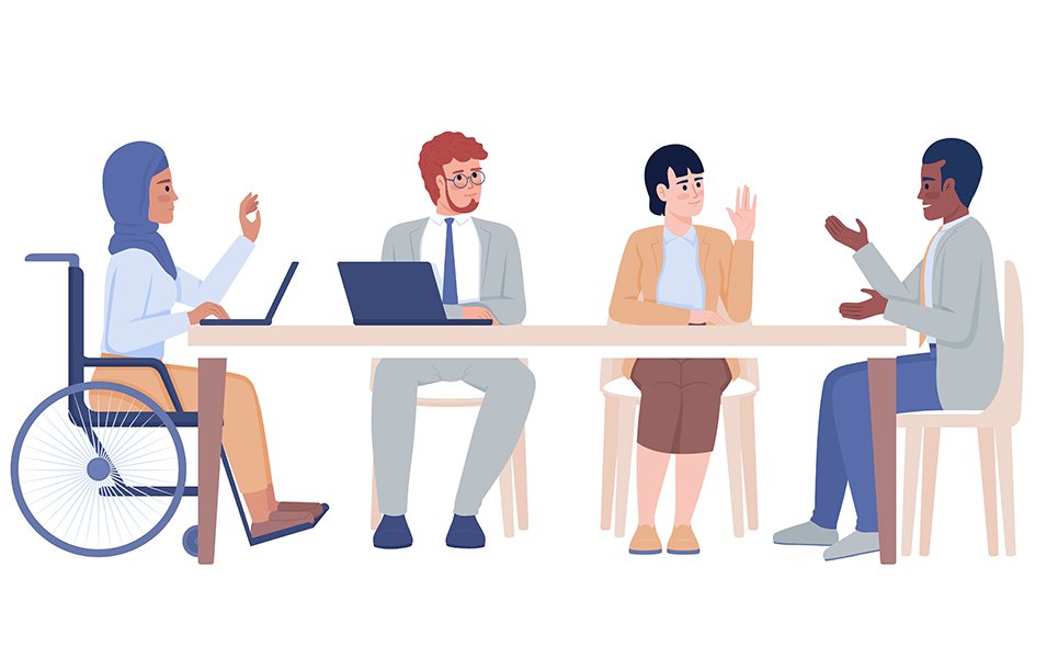 Business meeting semi flat color vector characters