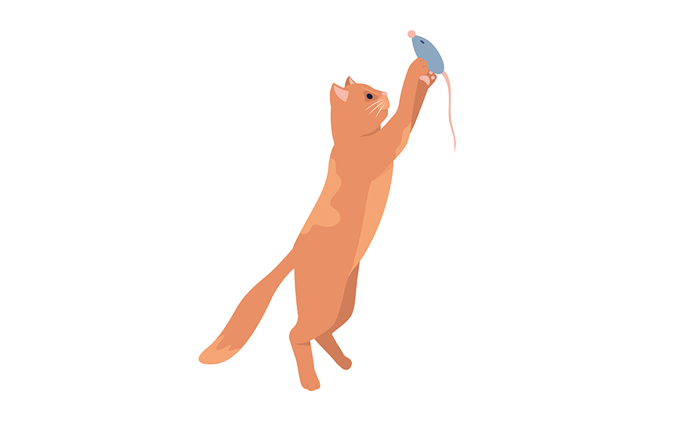 Cat playing with mouse semi flat color vector character
