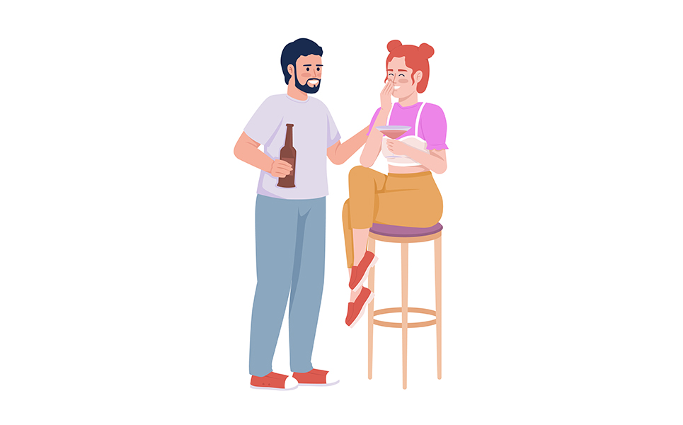 Date at bar semi flat color vector characters