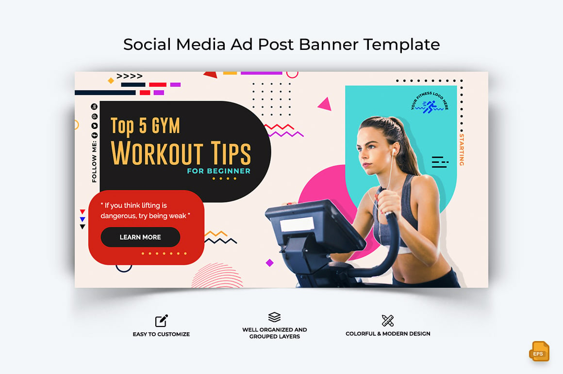 Gym and Fitness Facebook Ad Banner Design-002