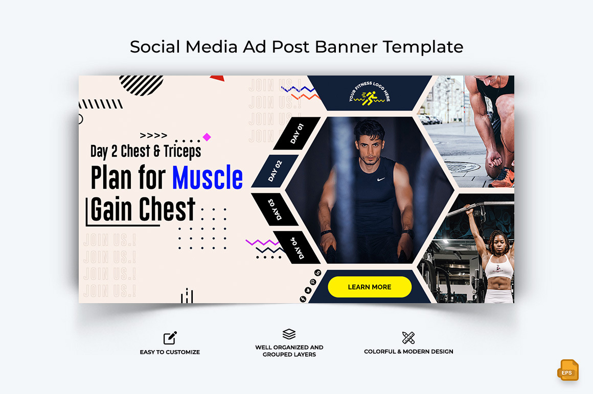 Gym and Fitness Facebook Ad Banner Design-009