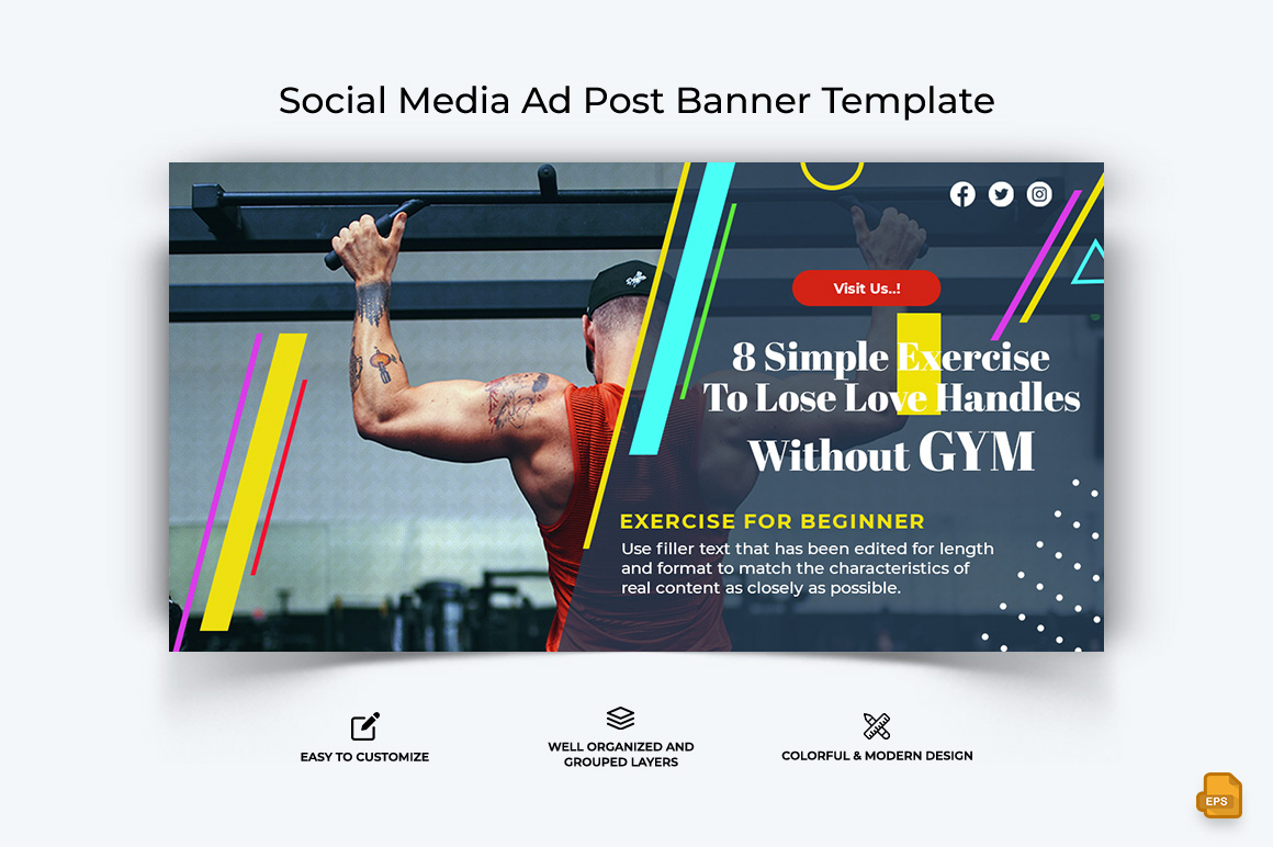 Gym and Fitness Facebook Ad Banner Design-015