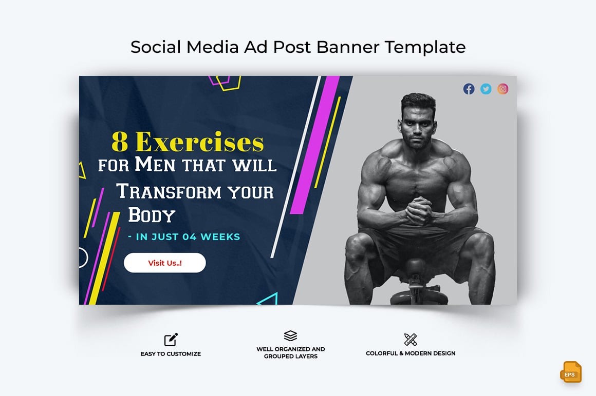 Gym and Fitness Facebook Ad Banner Design-016