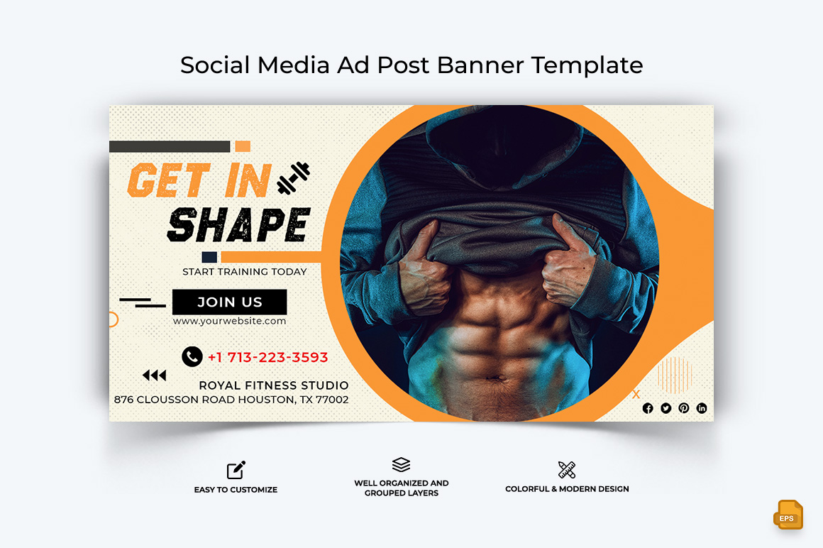 Gym and Fitness Facebook Ad Banner Design-018